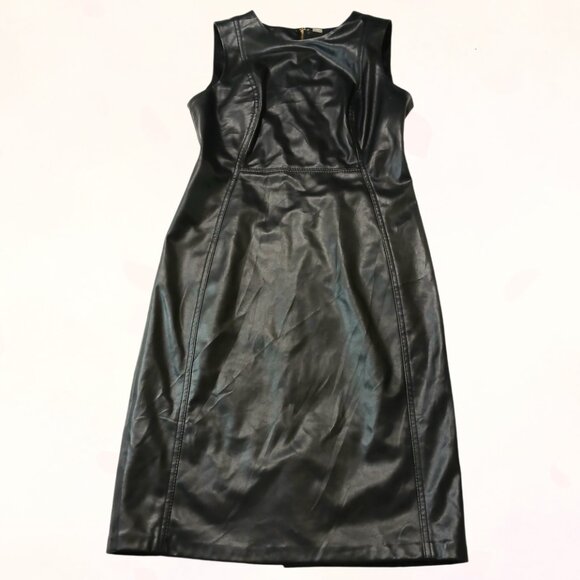 Calvin Klein Black Faux Leather Sleeveless Wiggle Pencil Sheath Petite Dress S.8 - Picture 9 of 15